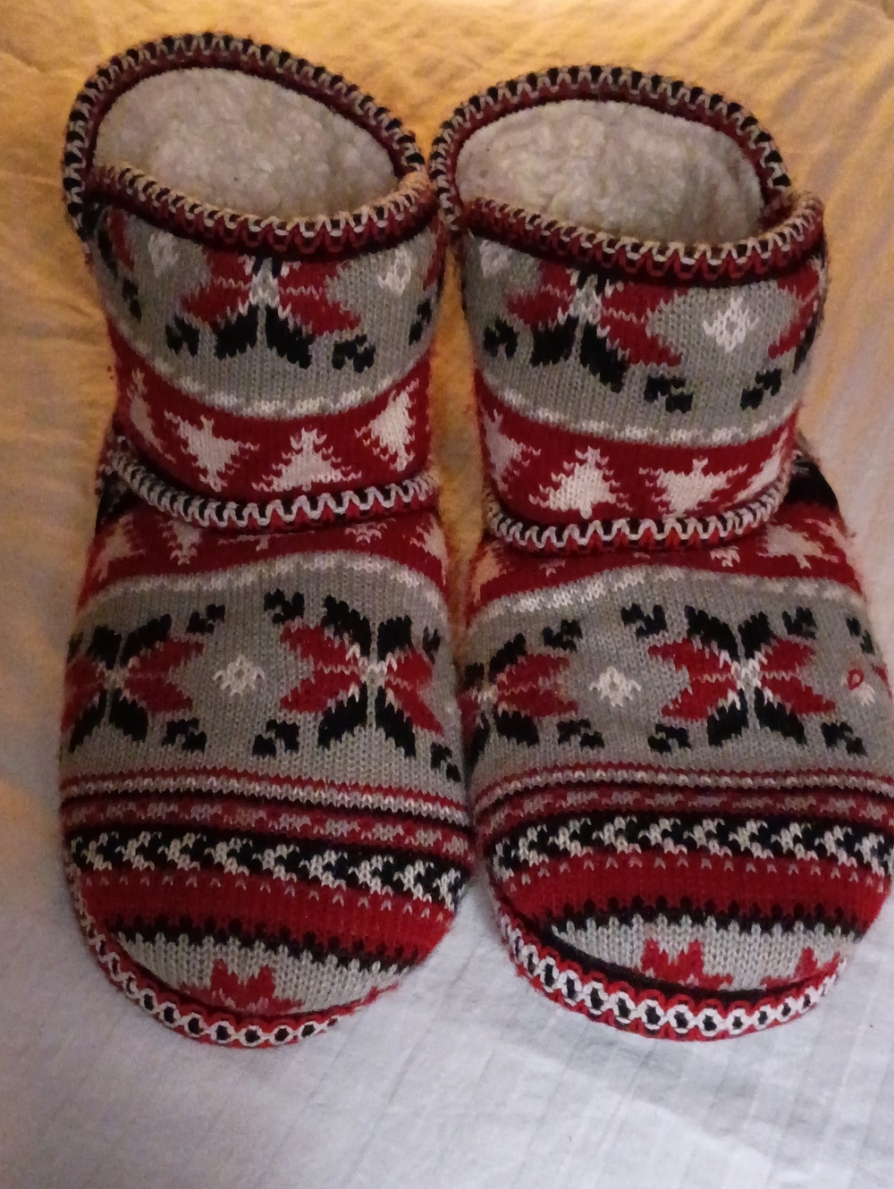 Lukees Cozy Knit Patterned Slipper Boots in Red, Gray, Black, White Mountain